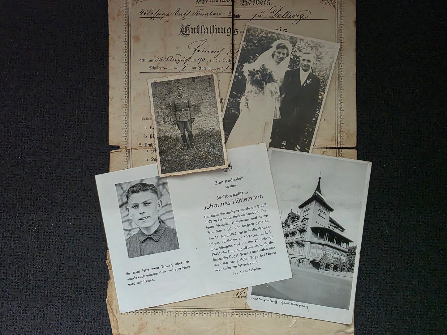 Kleines Konvolut + Sterbebild SS-Oberschütze Essen-Borbeck SS-Regiment "Der Führer" DF Losowaja Ukraine