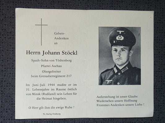 Sterbebild Obergefreiter Aschau Grenadier Regt. 217 Minsk Weissrussland