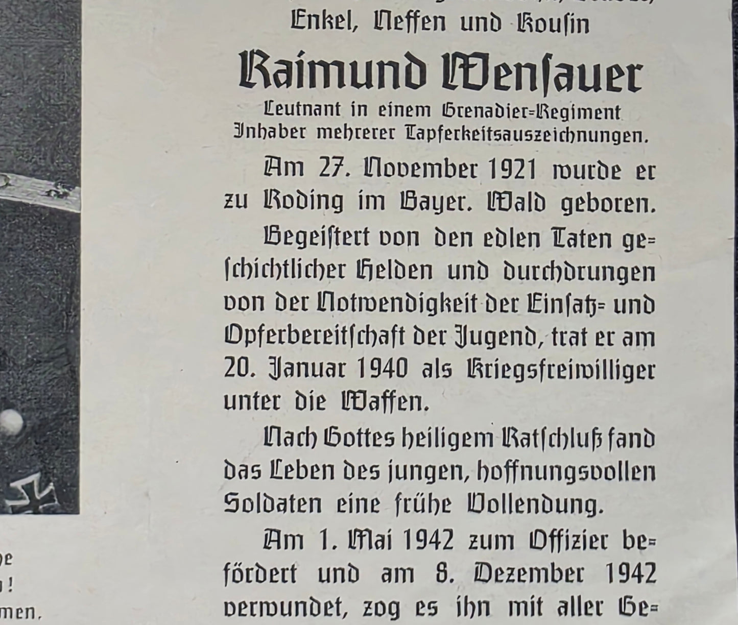 Sterbebild Oberleutnant Roding Stab II Gren. Regt. 173 Michalewo Russland