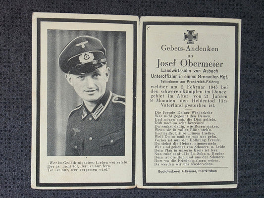Sterbebild Unteroffizier Waldhof 8. Komp. Gren. Regt. 683 Donez Russland