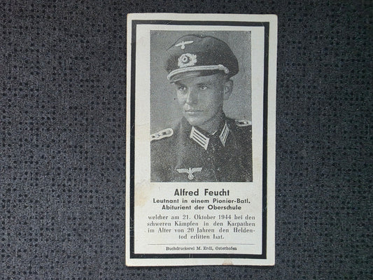 Sterbebild Leutnant Eggenfelden Pionier Btl. Karpathen Höhe 922 Nagyberezna Ungarn