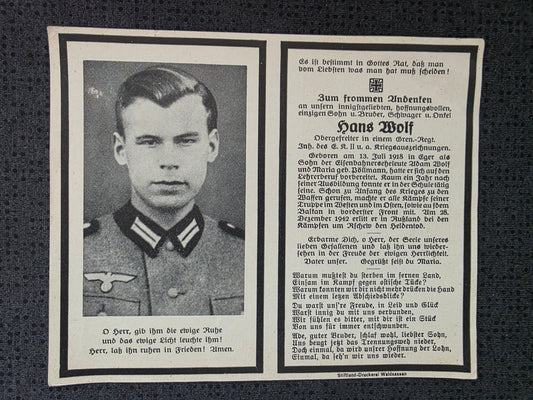 Sterbebild Obergefreiter Eger 8. Komp. Gren. Regt. 105 Matjukowo Rshew Russland