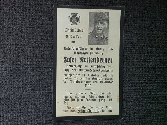 Sterbebild SS-Unterscharführer Kirchschlag 7. SS-Geb.-Jäger Regt. 7 Schariesee Karelien Finnland