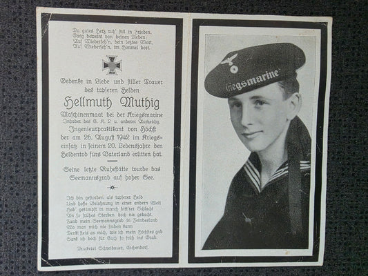 Sterbebild Maschinenmaat Frankfurt / Main 12. U-Boot Jagdflottille UJ 1216 Vikalla Finnland