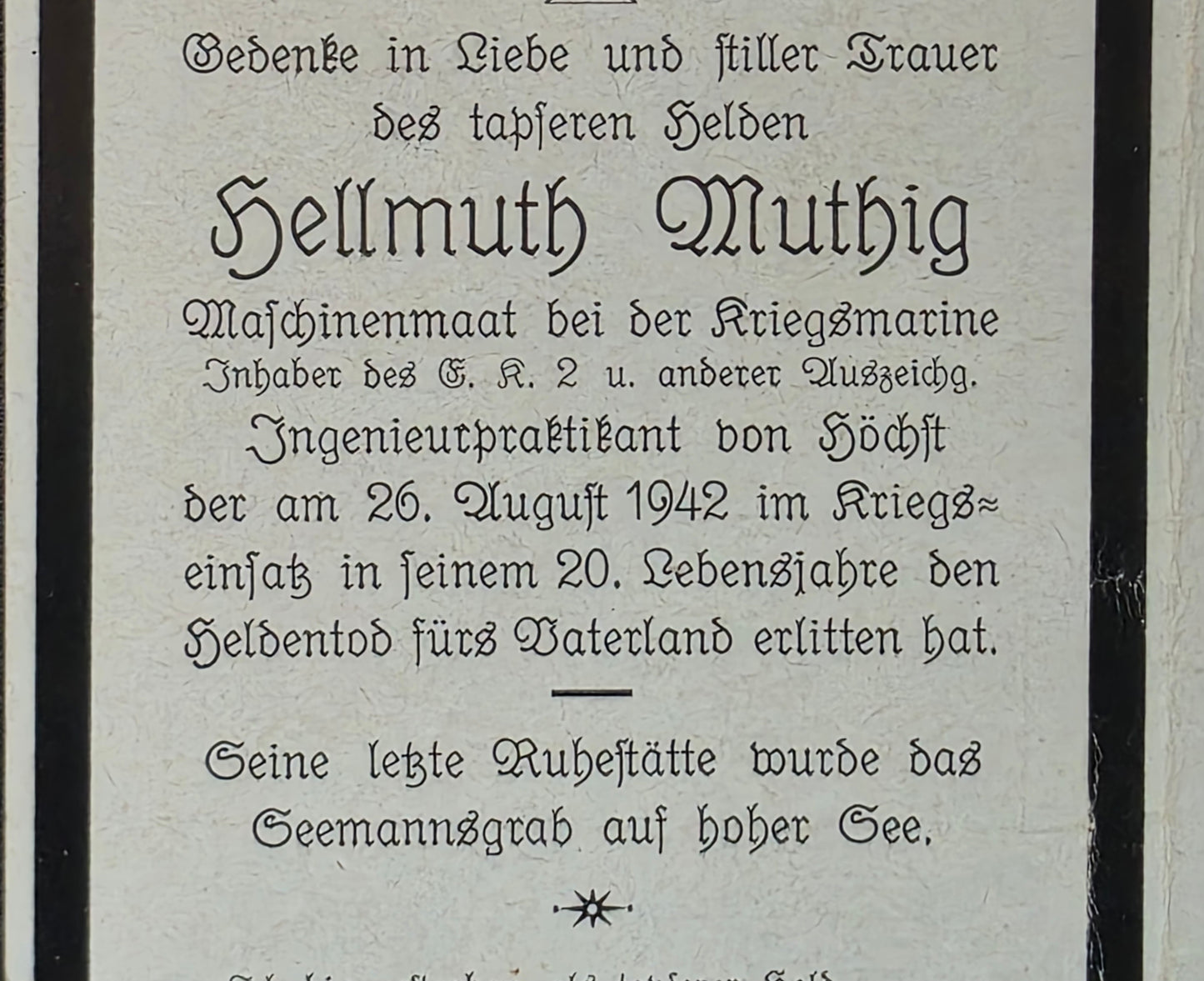 Sterbebild Maschinenmaat Frankfurt / Main 12. U-Boot Jagdflottille UJ 1216 Vikalla Finnland