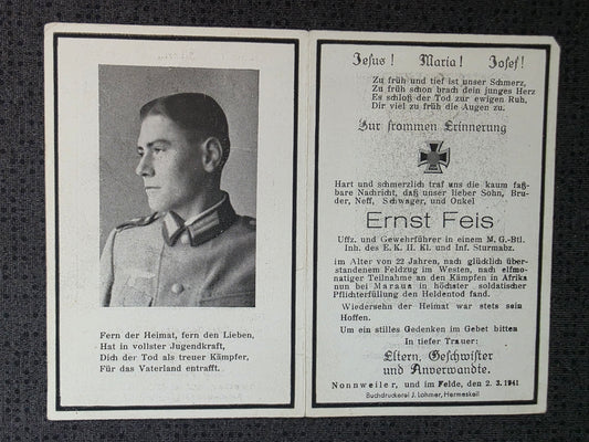 Sterbebild Unteroffizier Nonnweiler Gewehrführer 1. Komp. MG Btl. 2 DAK Maraua Tobruk Libyen