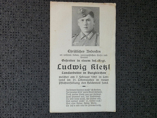 Sterbebild Gefreiter St Peter am Hart Infanterie Regt. Endkampf Sili Libau Lettland