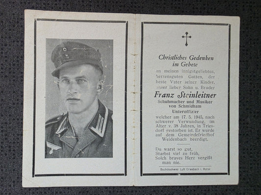 Sterbebild Unteroffizier Schmidham Endkampf Weidenbach Treuchtlichen Deutschland