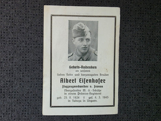 Sterbebild Obergefreiter Fronau MG-Schütze Endkampf Sabaza Ungarn