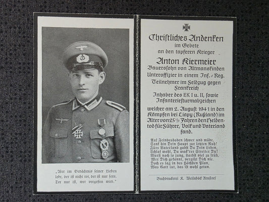 Sterbebild Unteroffizier Altmannslinden 1. Komp. Inf. Regt. 468 Ljapy Russland