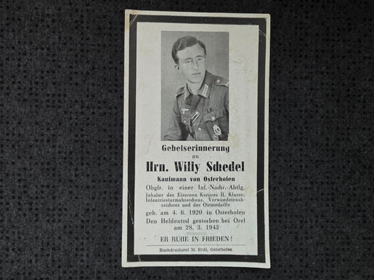 Sterbebild Obergefreiter Osterhofen Inf.-Nachrichten Abt. Orel Russland