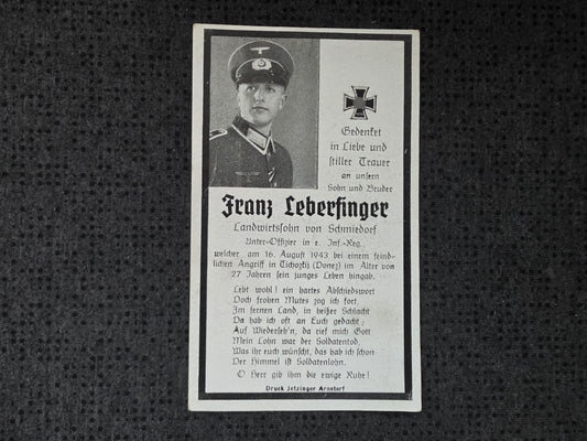 Sterbebild Unteroffizier Schmiedorf 4. Komp. Sturm-Btl. Panzer AOK 1 Tichotzky Ukraine