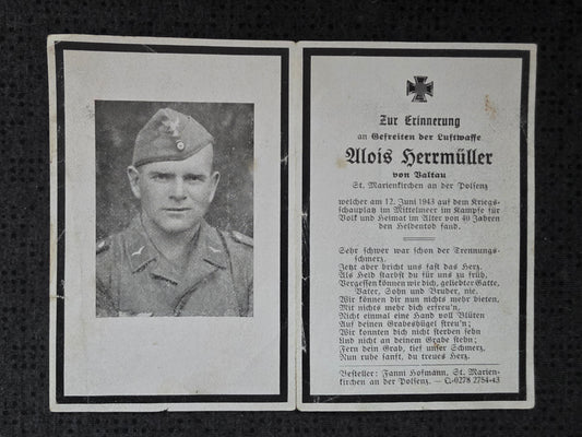 Sterbebild Gefreiter Marienkirchen Luftwaffe Mittelmeer Trapani Sizilien Italien