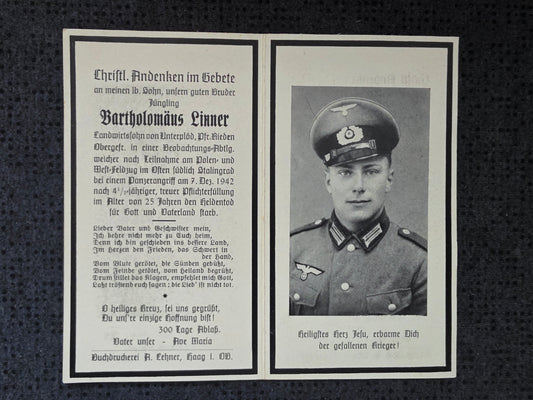 Sterbebild Obergefreiter Unterplöd 2. Leichte Beob. Abt. 7 Panzerangriff Stalingrad Russland