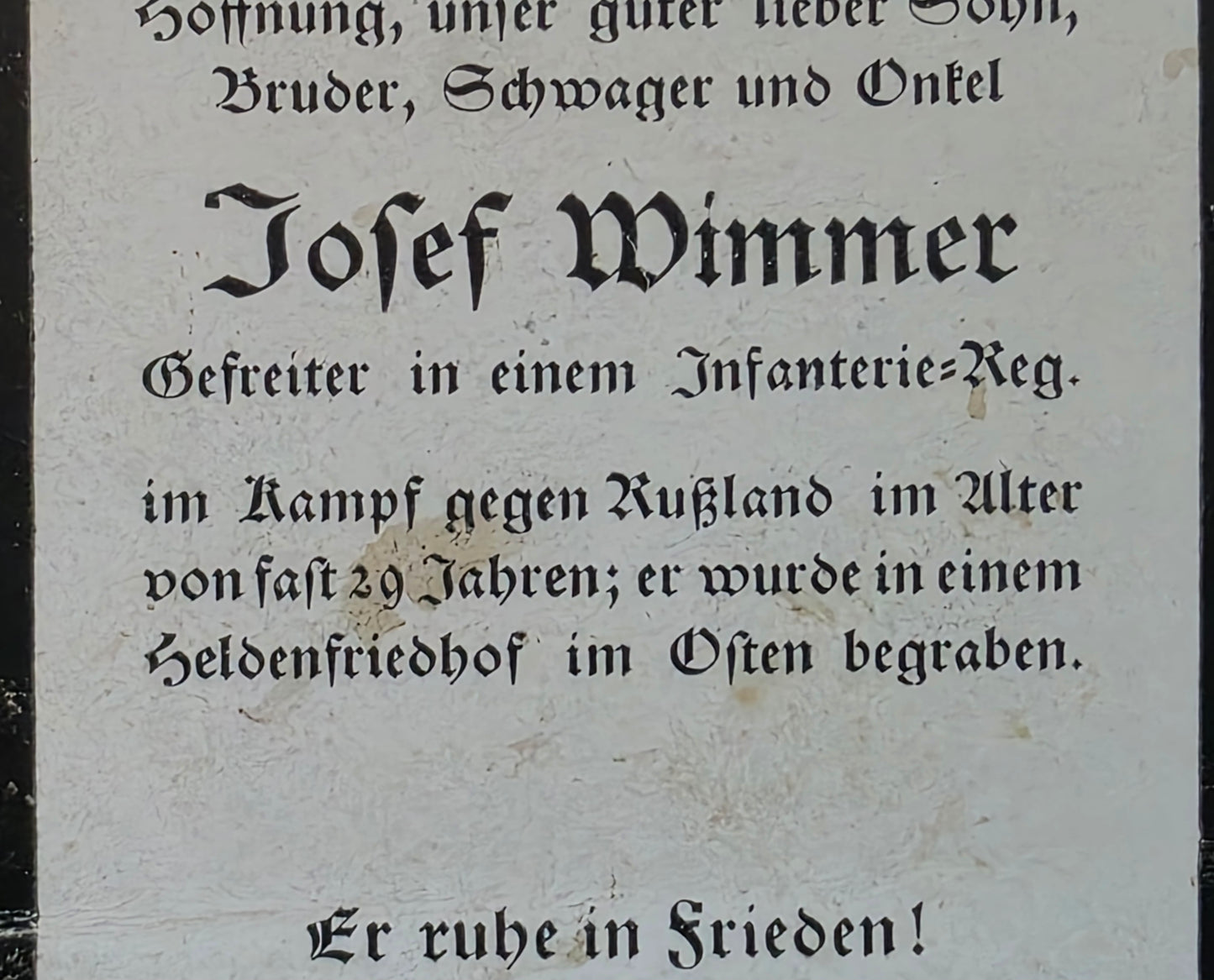 Sterbebild Gefreiter Kurzeichet 1. Komp. Inf. Regt. 81 Mitina Russland