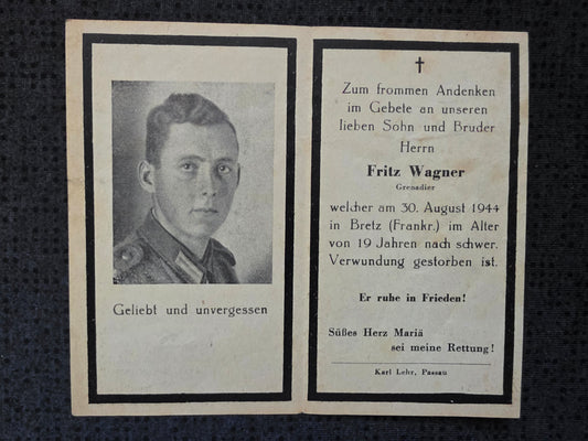Sterbebild Grenadier Loitzersdorf Brest 19 Jahre Ploudaniel-Lesneven Frankreich