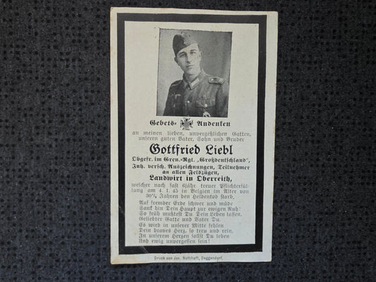 Sterbebild Obergefreiter Oberreith Grenadier Regt. "Großdeutschland" GD Ardennen Belgien