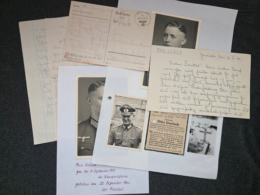Konvolut Sterbebild + Feldpost + Fotos Leutnant Bad Gandersheim Regt Stab Schützen Regt. 74 Malojaroslawez Russland