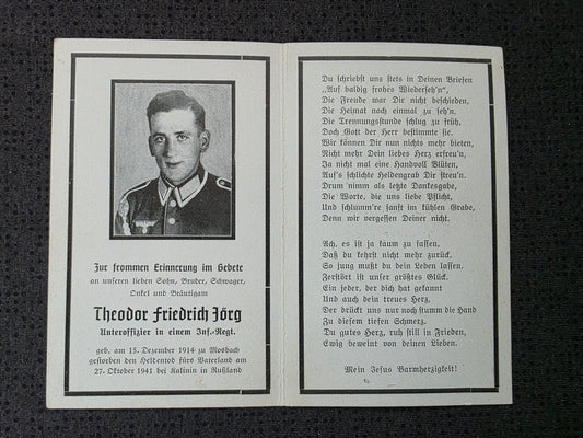 Sterbebild Unteroffizier Mosbach 9. Inf. Regt. 430 Borichino Russland