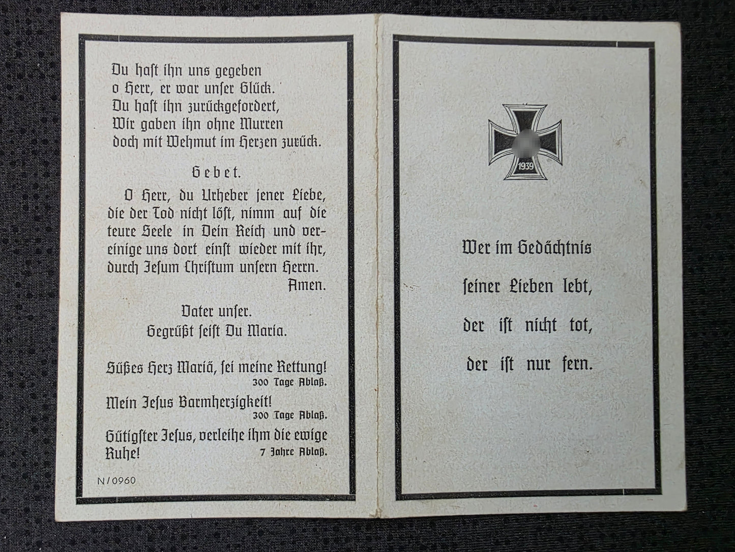 Sterbebild Unteroffizier Mosbach 9. Inf. Regt. 430 Borichino Russland