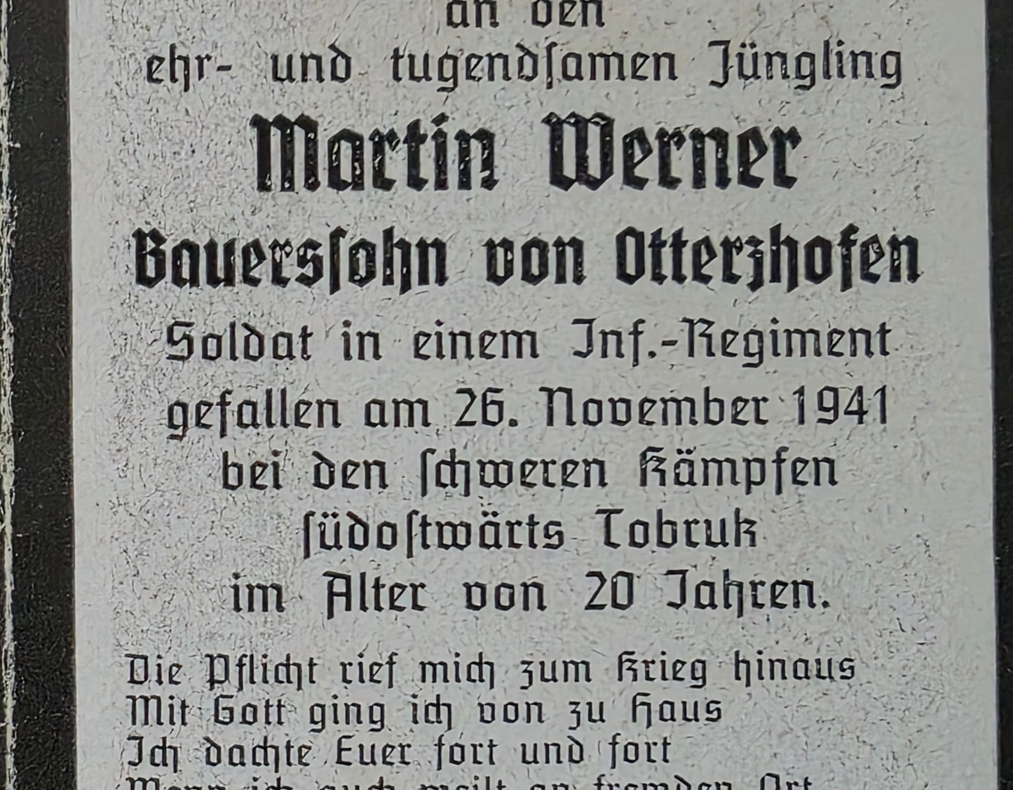 Sterbebild Schütze Otterzhofen Infanterie Regt. DAK Tobruk Libyen Afrika