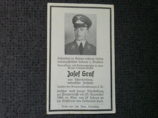 Sterbebild Unteroffizier Schardenberg Flieger und Panzerwaffe 2. Pz.-Gren. Regt. 125 Westfront Oberleuken