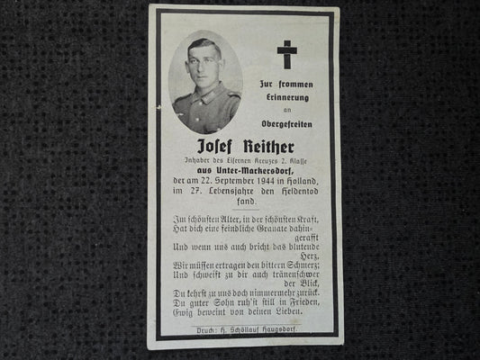 Sterbebild Obergefreiter Untermarkensdorf Panzer-Jäger Komp. 159 Schijndel Ysselsteyn Holland