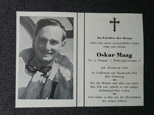 Sterbebild Feldwebel Innsbruck Pilot 1./NJG-3 Bennebeck Schleswig Deutschland