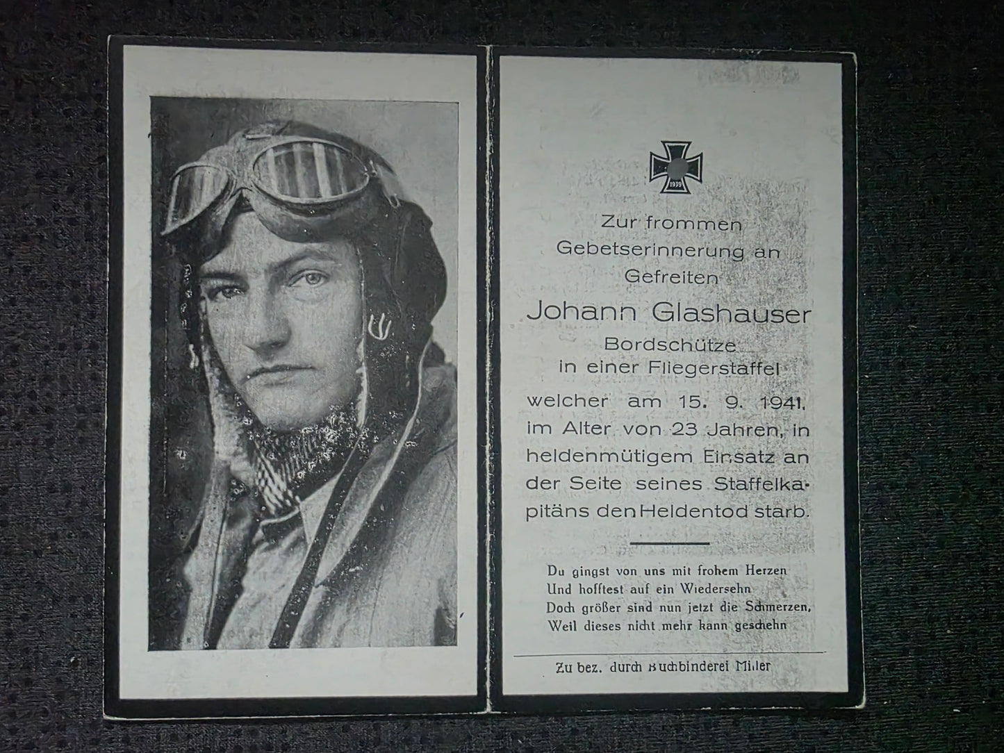 Sterbebild Gefreiter Vilshofen Bordschütze 4./KG-4 "General Wever" Ostufer der Newa Russland