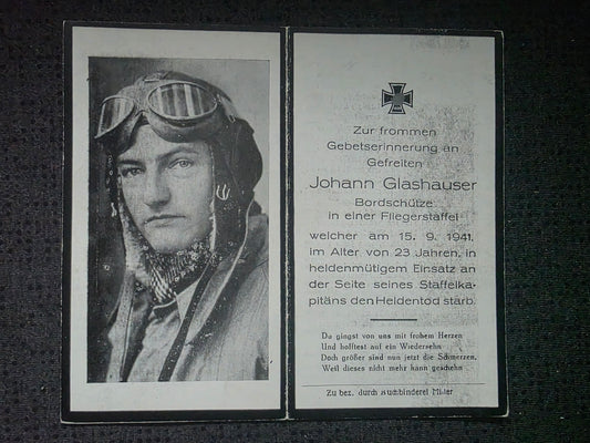 Sterbebild Gefreiter Vilshofen Bordschütze 4./KG-4 "General Wever" Ostufer der Newa Russland