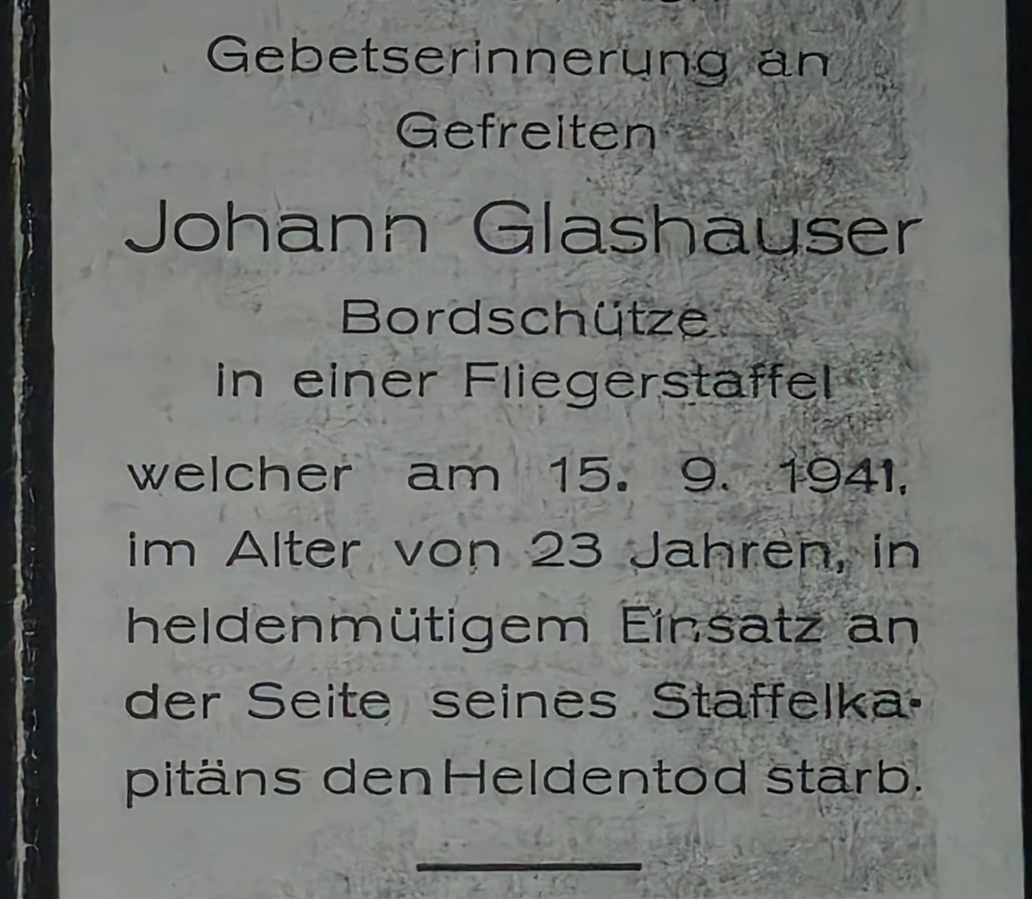 Sterbebild Gefreiter Vilshofen Bordschütze 4./KG-4 "General Wever" Ostufer der Newa Russland