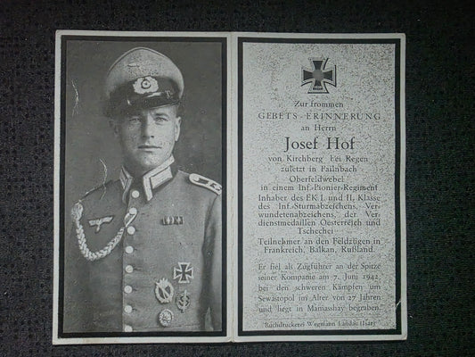 Sterbebild Oberfeldwebel Bischofsmais 5. Komp. Inf. Regt. 438 Belbeck Ukraine