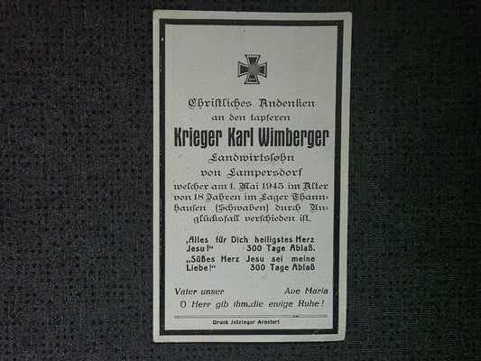 Sterbebild Schütze Lampertsdorf 18 Jahre Endkampf Lager Thannhausen Schwaben