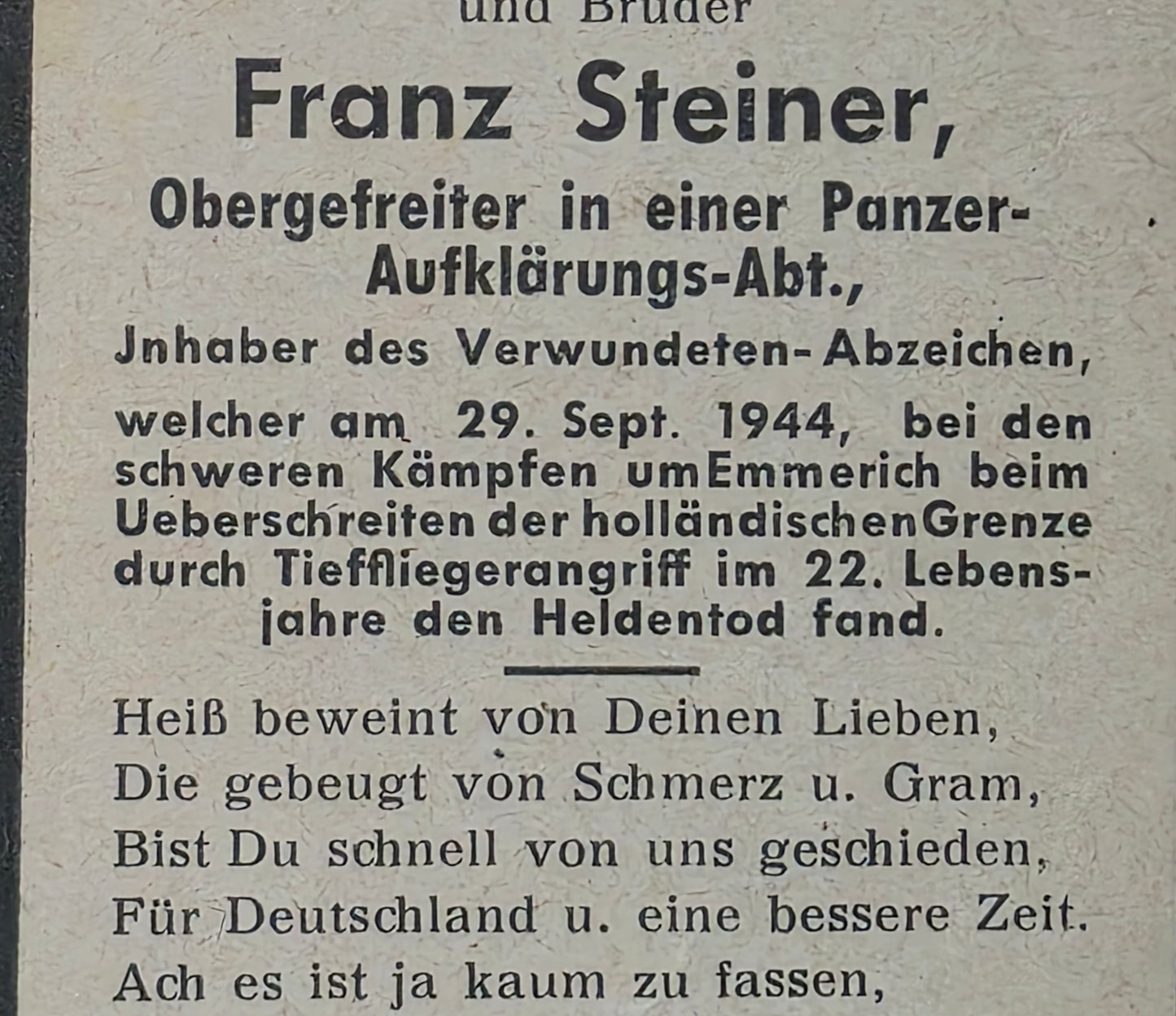 Sterbebild Obergefreiter Hochburg Panzeraufklärungs-Abt. Emmerich Etten Oude IJsselstreek Holland