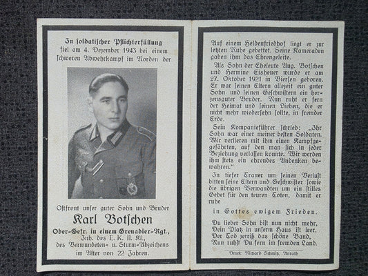 Sterbebild Obergefreiter Viersen 7. Komp. Gren. Regt. 422 Leningrad Russland