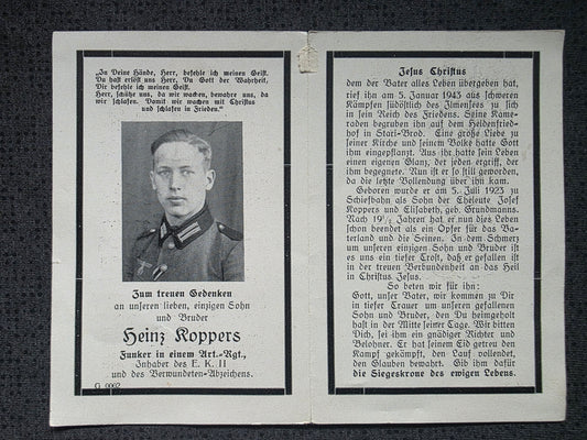 Sterbebild Kanonier Funker Schiefbahn Stabsbatterie IV/Art. Regt. 329 Stary Brod Ilmensee Russland