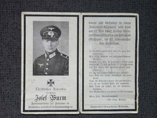 Sterbebild Gefreiter Greinsfurt 2. Komp. Inf. Regt. 407 Mostki Russland