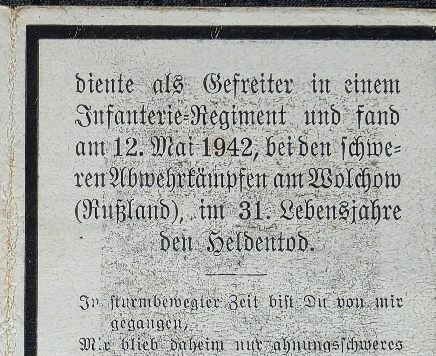 Sterbebild Gefreiter Greinsfurt 2. Komp. Inf. Regt. 407 Mostki Russland