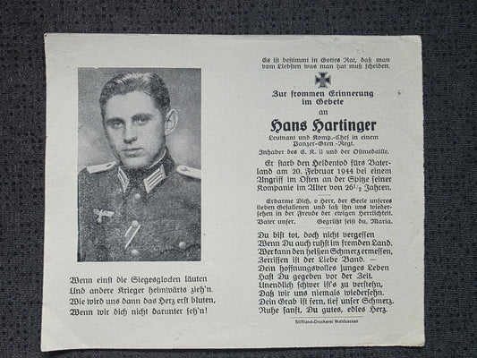 Sterbebild Leutnant & Kompanie-Chef Nürnberg 5. Pz.- Gren. Regt. 12 Poganzy Weissrussland