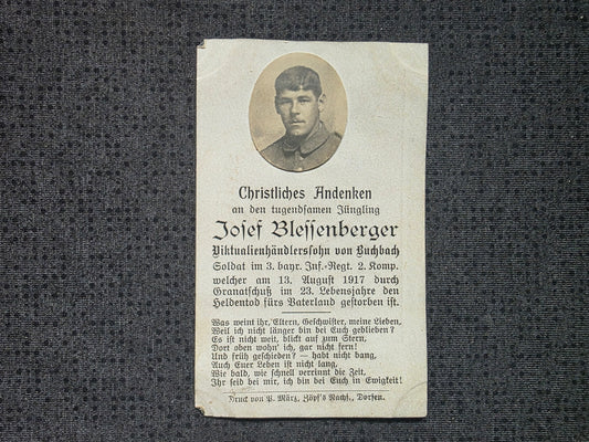 Sterbebild Infanterist Buchbach 2. Komp. Inf. Regt. 3 Echtfoto Mons-en-Laonnois Frankreich