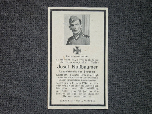 Sterbebild Obergefreiter Sturzholz 10. Komp. Gren. Regt. 423 Podbereskowa Russland