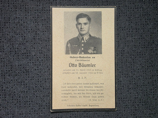 Sterbebild Oberfeldwebel Pösing Stab Korpsabteilung C Osten