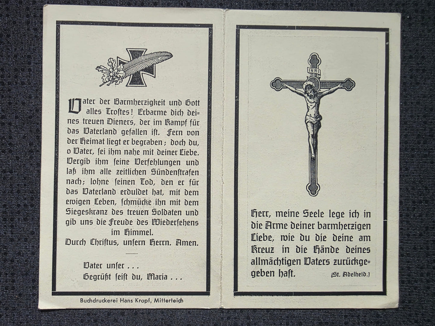 Sterbebild Obergefreiter Mitterteich 3. Batterie Sturm-Geschütz Abt. 189 Österreichmedaille Lunewo Russland