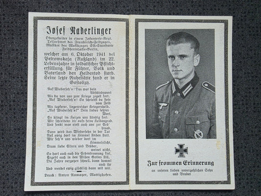 Sterbebild Obergefreiter Infanterie Regt. Musikkorps Feldherrnhalle Berlin FHH Petrowskaja Russland
