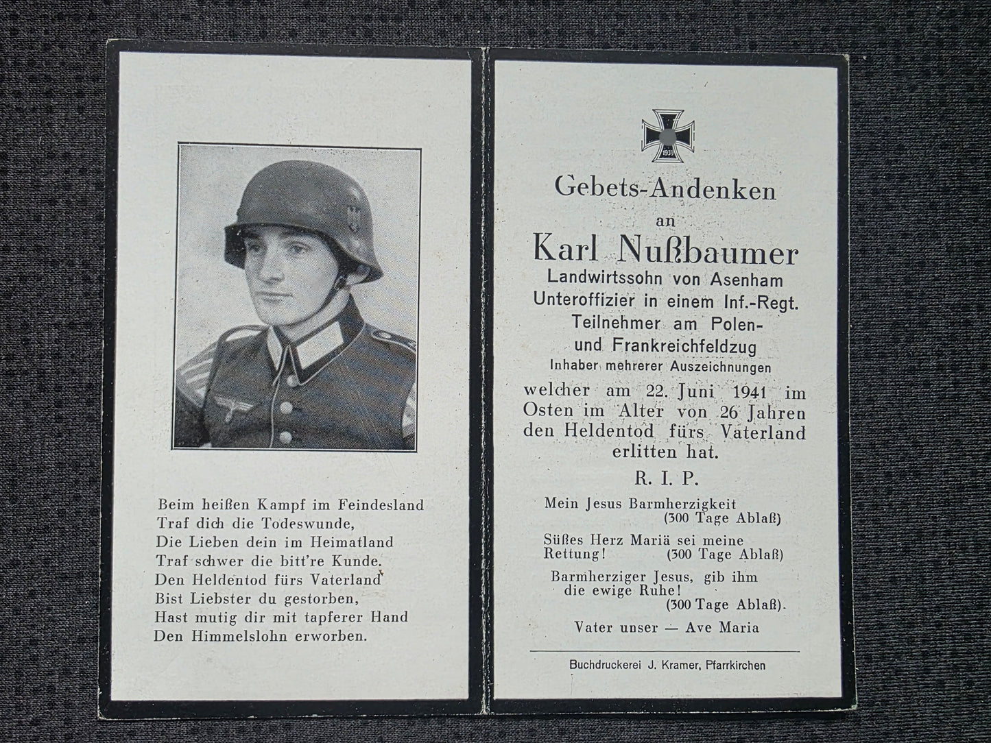 Sterbebild Unteroffizier Asenham 1. Komp. Inf. Regt. 179 Sokol Ukraine