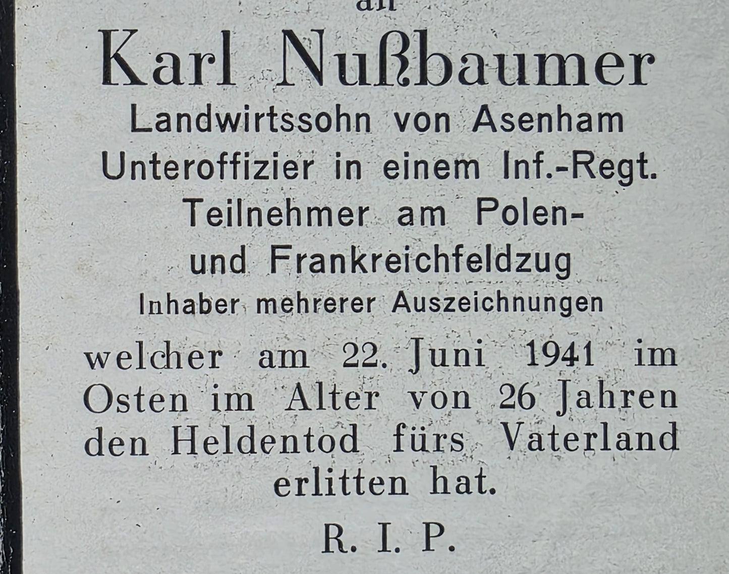 Sterbebild Unteroffizier Asenham 1. Komp. Inf. Regt. 179 Sokol Ukraine