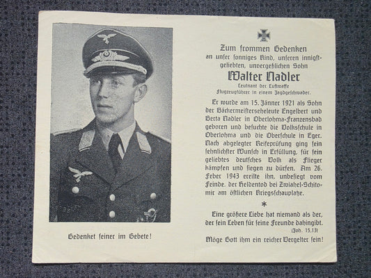 Sterbebild Leutnant Oberlohna Pilot Überführungs-Kommando D 8 Krakau III./ Jagdgruppe Süd Grabfoto Zwiahel Ukraine