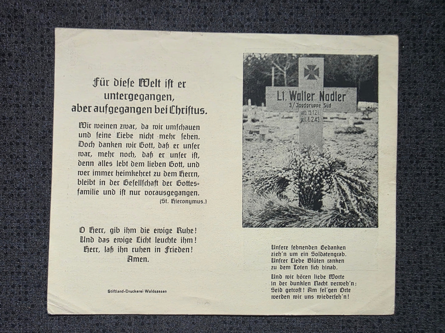 Sterbebild Leutnant Oberlohna Pilot Überführungs-Kommando D 8 Krakau III./ Jagdgruppe Süd Grabfoto Zwiahel Ukraine