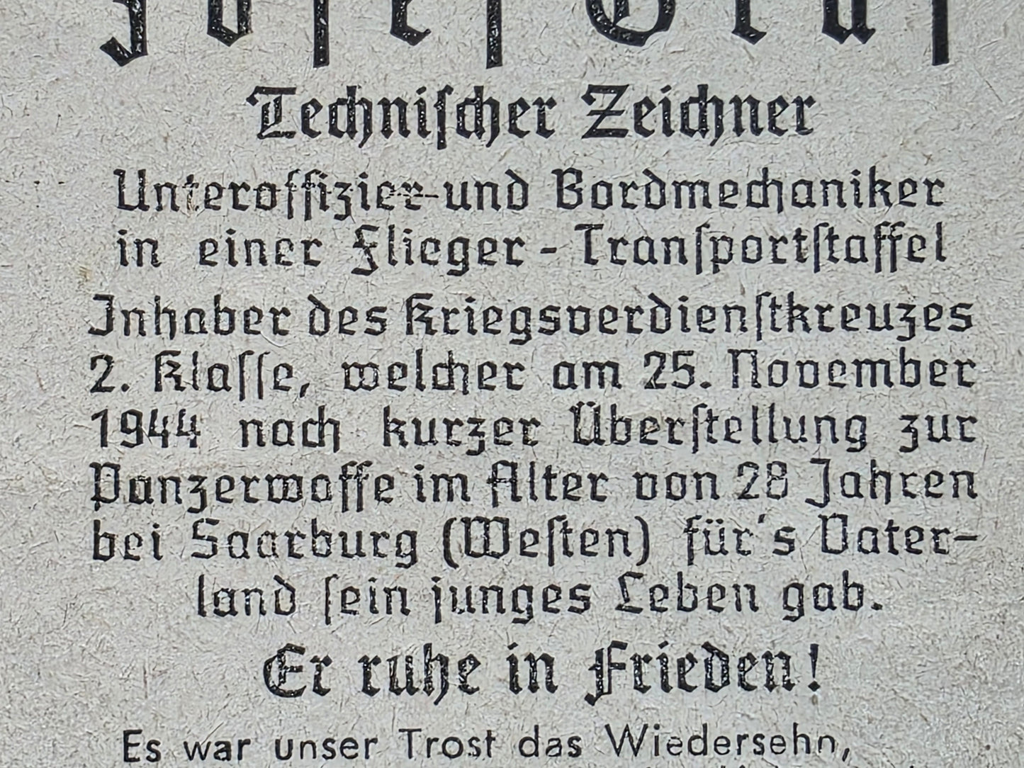 Sterbebild Unteroffizier Schardenberg Flieger später Panzerwaffe Oberleuken Kastel-Staadt Westen