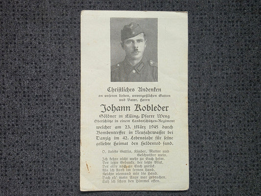 Sterbebild Oberschütze Elling Landesschützen Regt. Endkampf Danzig Polen